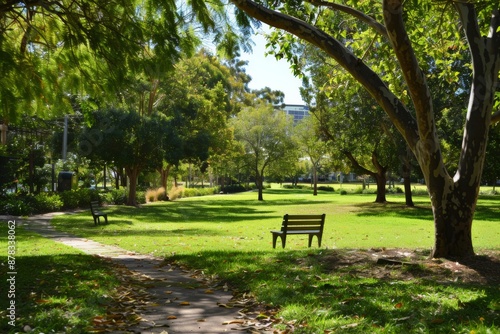 A photo of An Australian city park on a summers day