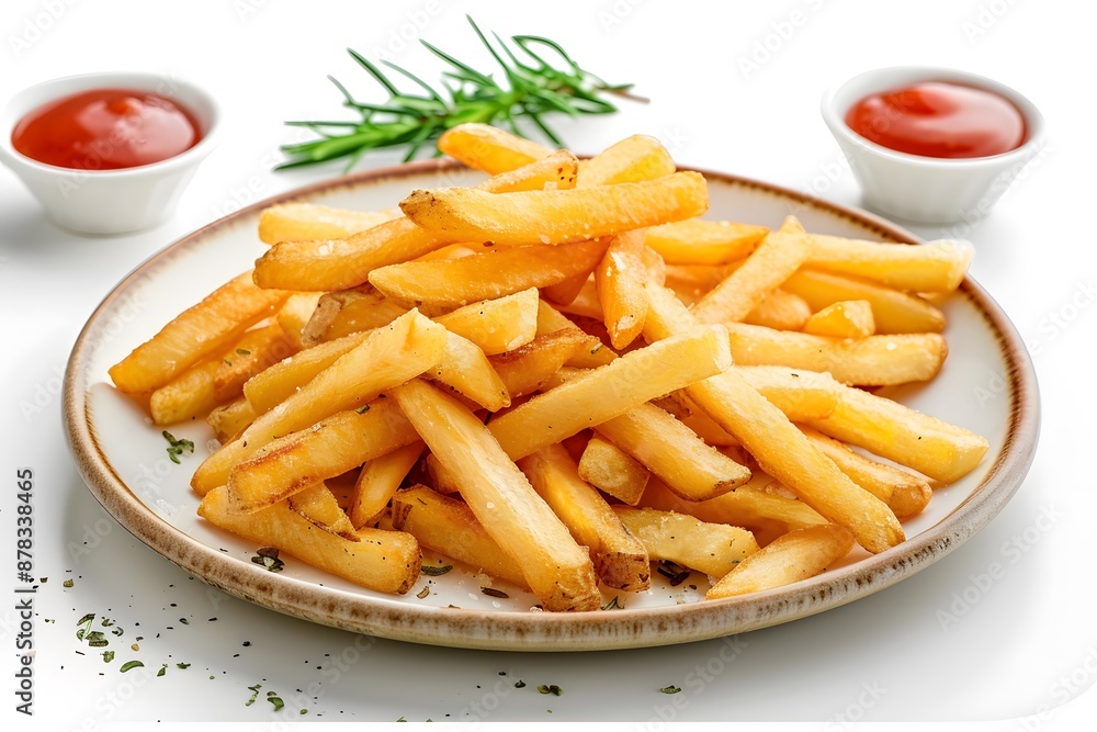 Crispy French Fries with Ketchup on a White Plate Crispy French Fries with Ketchup on a White Plate