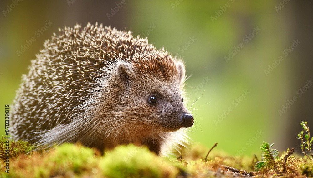 Portrait of hedgehog on green grass. Small cute mammal. Natural habitat. Summer or spring season. Portrait of hedgehog on green grass. Small cute mammal. Natural habitat. Summer or spring season.