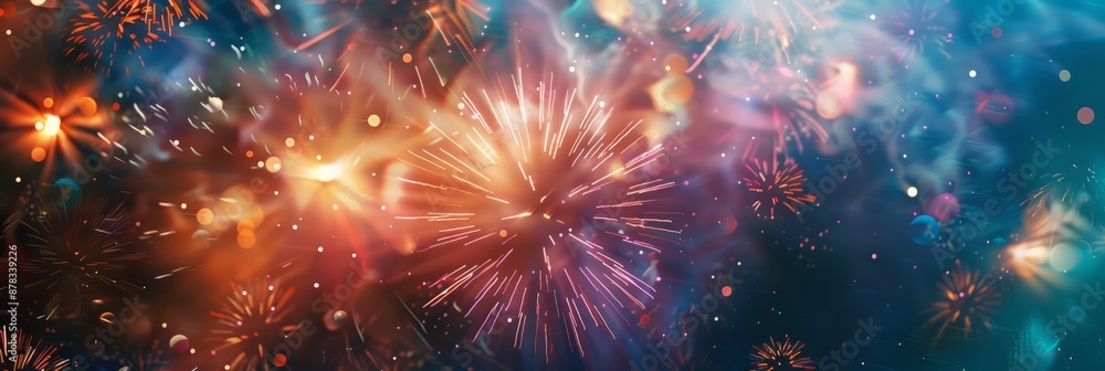 Fototapeta premium festive 4th of july background. Full with fireworks and USA flag. Independence Day (United States) 