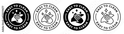 Easy to clean label. Napkin and hand icon. Wiping vector illustration. Cleaning service logo. Housekeeping sign. Household symbol or emblem for product packaging. Easy clean circle badge.