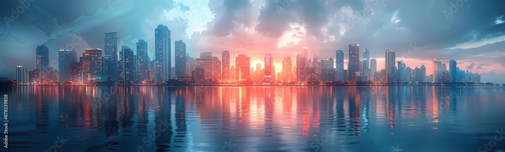 Fototapeta premium City skyline with a lot of tall buildings, Banner