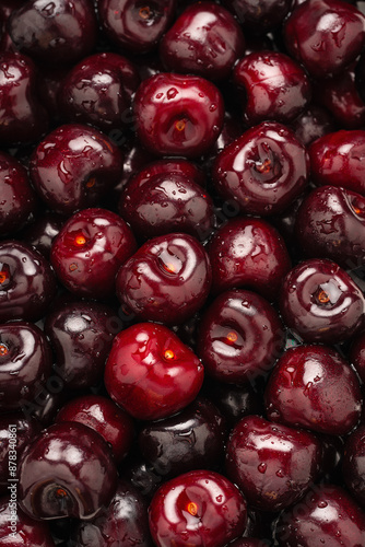 Ripe sweet cherries with water drops