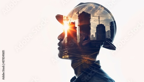Portrait of a construction worker man with copy space,