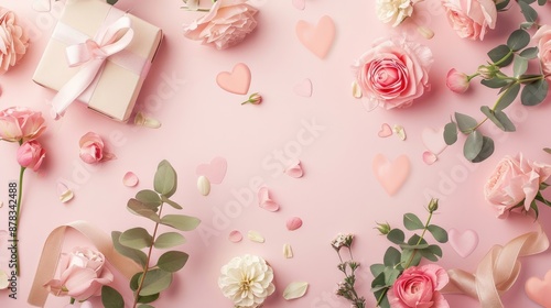 Valentine s Day flat lay with romantic composition for gifts