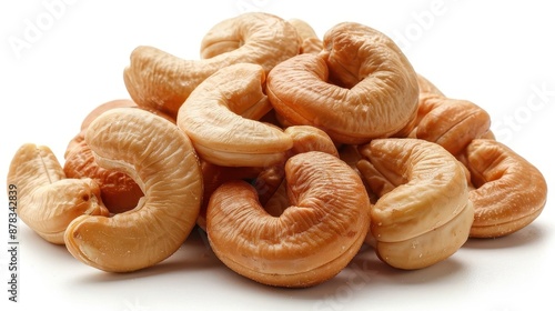 Roasted and salted cashew nuts isolated on white background.