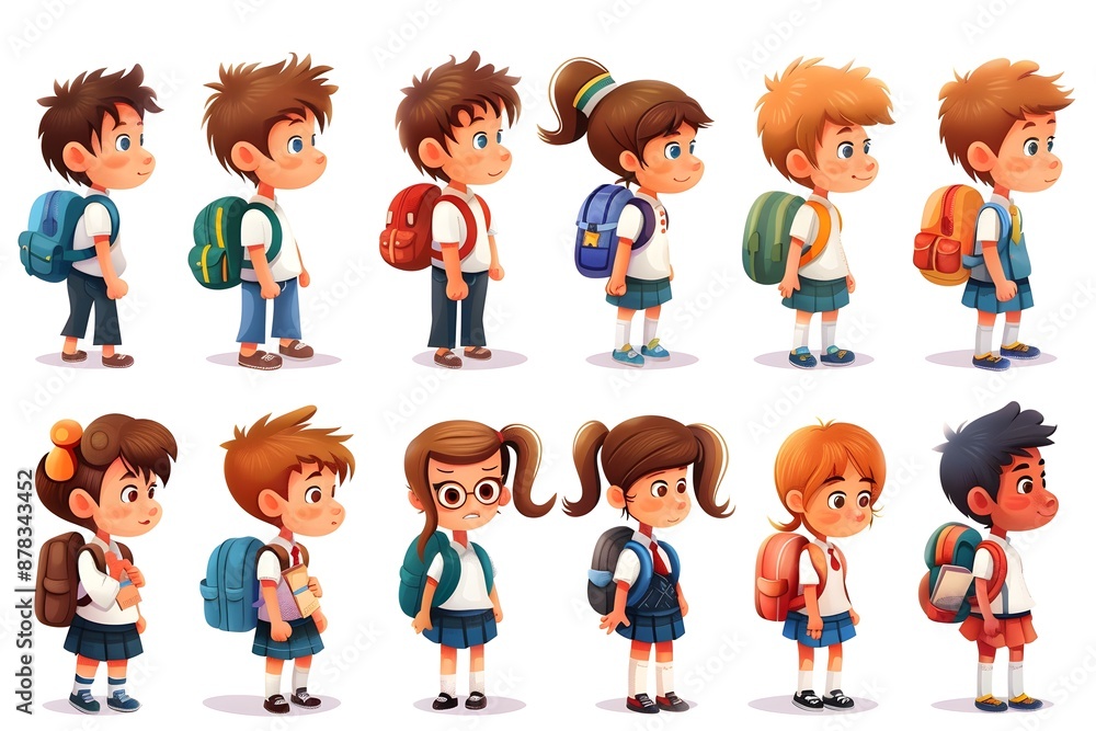 Adorable School Children with Backpacks Ready for a New Day Adorable School Children with Backpacks Ready for a New Day