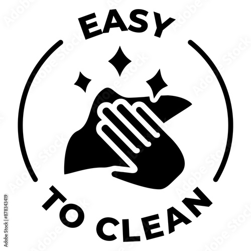 Easy to clean icon. Shiny napkin with hand emblem. Wiping vector illustration. Cleaning service badge. Housekeeping sign. Household symbol for product packaging. Easy to clean badge.