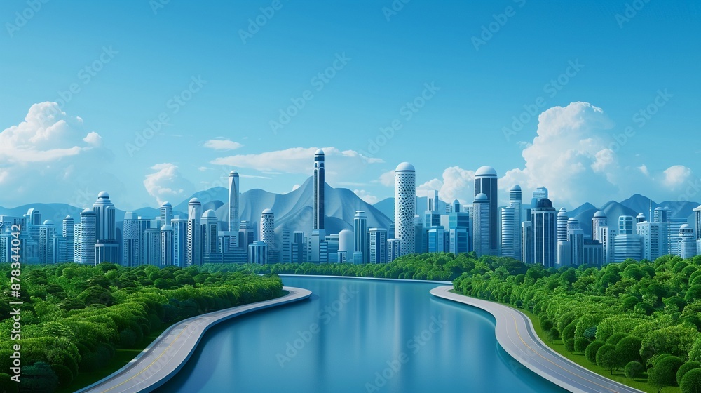 Obraz premium Visualize innovation with a futuristic cityscape featuring advanced architecture and sustainable technologies