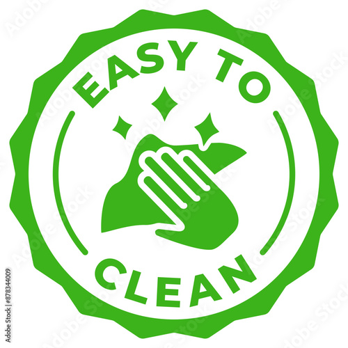 Easy to clean green emblem. Napkin with hand wiping surface green icon. Wipe vector illustration. Cleaning service badge. Housekeeping sign. Household symbol for product packaging.