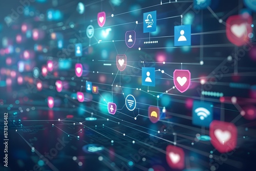 Digital Social Network with Colorful Icons and Connections