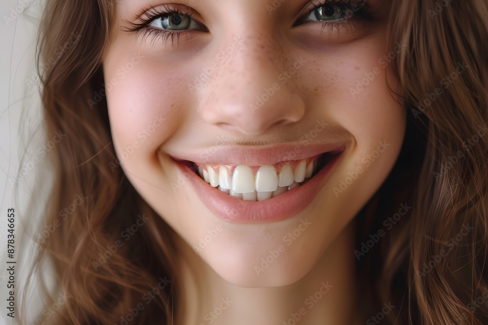 Close-Up of a Smiling Young Woman with Freckles and Wavy Hair Close-Up of a Smiling Young Woman with Freckles and Wavy Hair