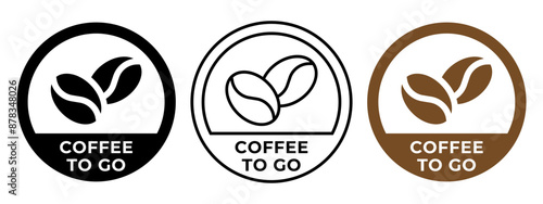 Coffee to go icon. Coffee to go vector illustration. Take away beans label emblem, badge, sign, stamp or seal for product packaging.