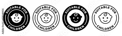Suitable for children label. Kids friendly icon. Baby safe approved vector illustration. Child friendly seal. Suitable for kids emblem, badge, sign, symbol or stamp.