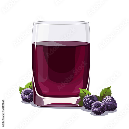 Full glass of pink freshly squeezed blackberry juice. Isolated vector summer drink for flat design
