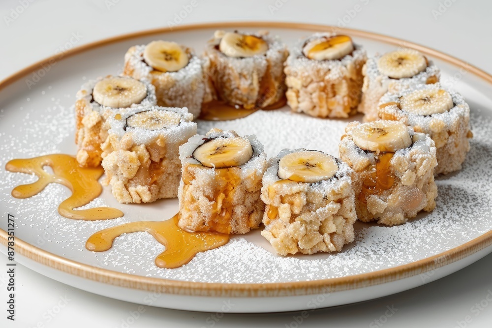 Intricate Dessert Sushi with Fresh Fruit and Coconut Glaze Intricate Dessert Sushi with Fresh Fruit and Coconut Glaze