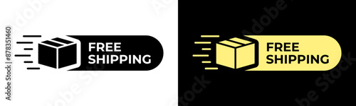 Free shipping label. Free delivery vector illustration. Free transportation icon. Packaging shipment emblem. Cardboard box delivery postage stamp.