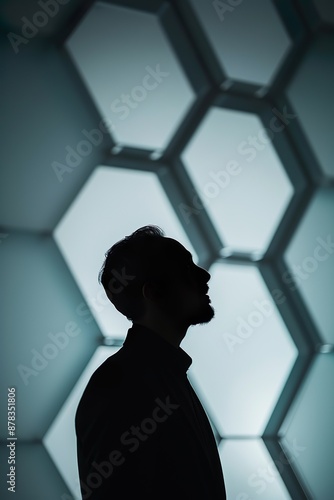 Silhouette in the Hexagons: Modern Design Meets Timeless Contemplation