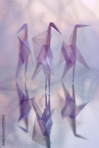 Origami Elegance: Gentle Cranes Adrift in Dreamy Light