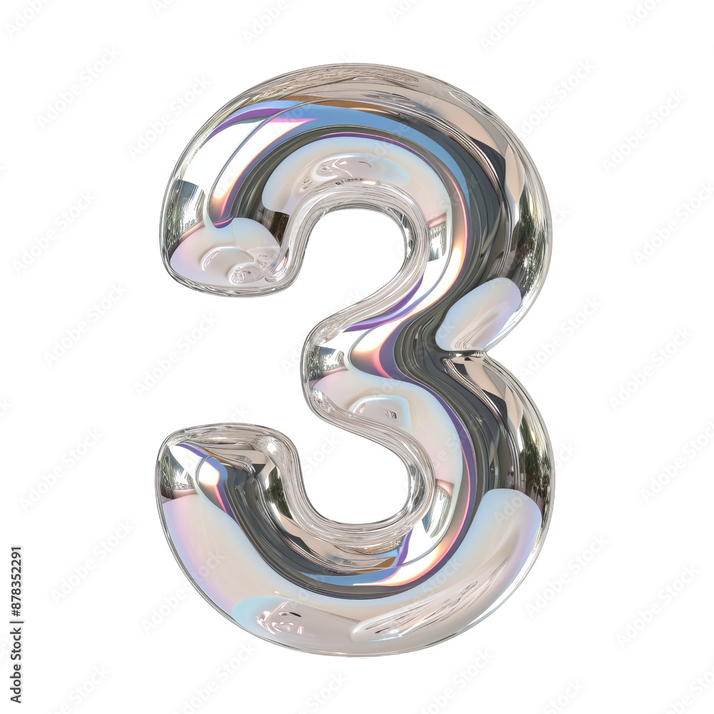 number 3 Display in clear glass texture isolated on the white background number 3 Display in clear glass texture isolated on the white background