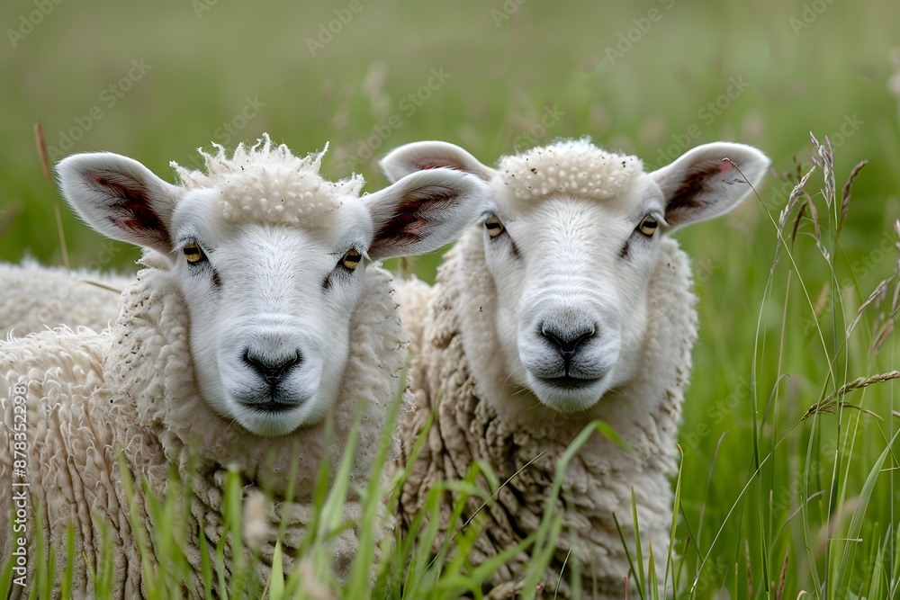 Fototapeta premium Adorable Pair of Sheep in a Lush Green Meadow