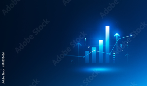 Growth chart business strategy up arrow graph finance stock market or increase money profit diagram on financial concept success economy investment background with digital progress trade bar target.