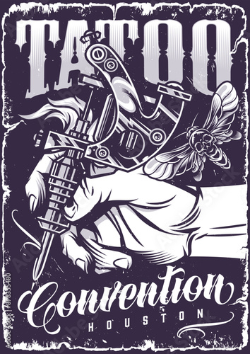 Tattoo convention vintage sticker monochrome
