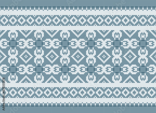 Wallpaper Mural flower embroidery on cream background. ikat and cross stitch geometric seamless pattern ethnic oriental traditional. Aztec style illustration design for carpet, wallpaper, clothing, wrapping, batik. Torontodigital.ca