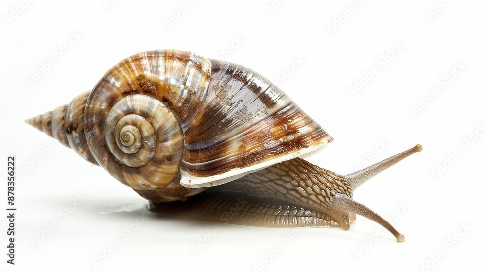 Brown Snail Crawling on White Background Brown Snail Crawling on White Background