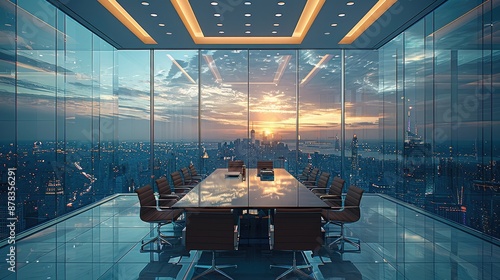 High-end luxury boardroom The view outside is very beautiful. The view of the city outside from the 50th floor window is clear and detailed. Generative AI.