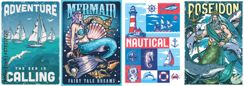 Sea adventures colorful set posters