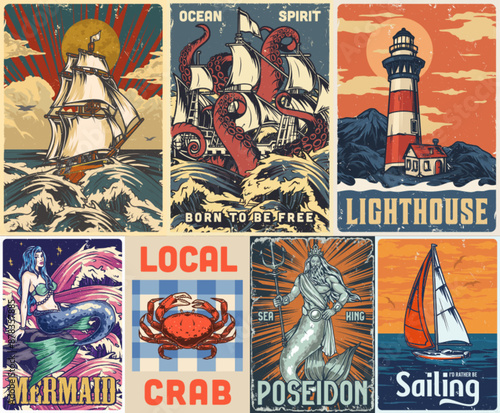 Ocean spirit colorful set flyers