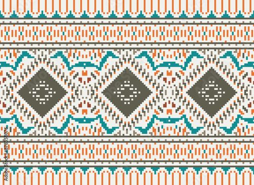 Geometric ethnic oriental seamless pattern traditional Design for background,carpet,wallpaper.clothing,wrapping,Batik fabric,Vector illustration.embroidery style - Sadu, sadou,