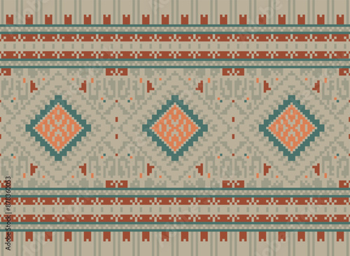 Geometric ethnic oriental seamless pattern traditional Design for background,carpet,wallpaper.clothing,wrapping,Batik fabric,Vector illustration.embroidery style - Sadu, sadou,