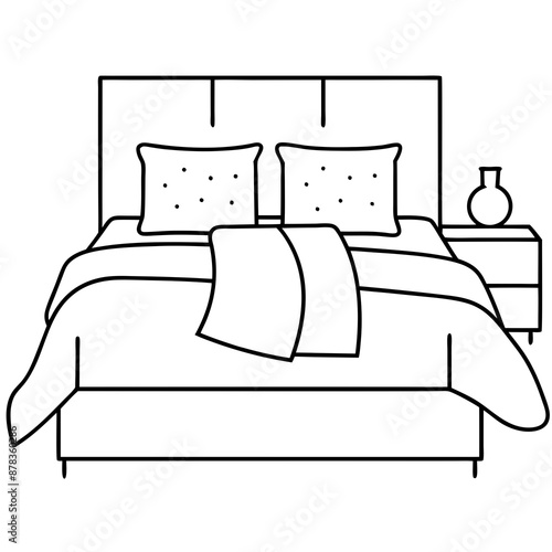 A cozy bedroom with soft pillows and blankets silhouette vector art illustration