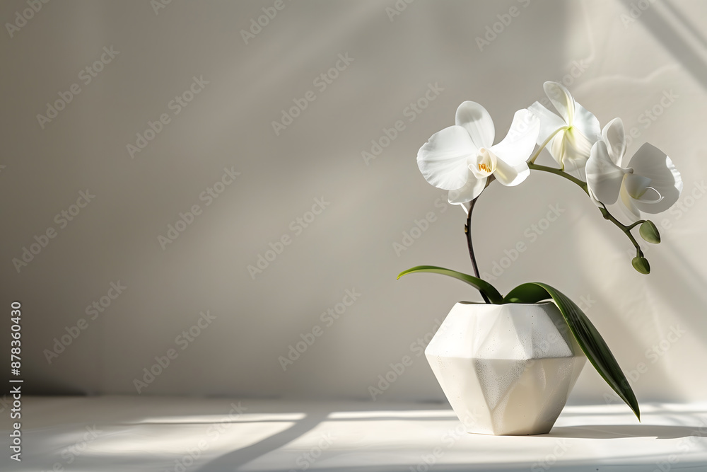 Single white orchid in a modern vase Single white orchid in a modern vase
