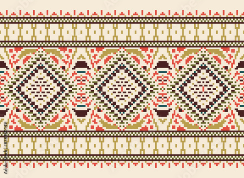 Geometric ethnic oriental seamless pattern traditional Design for background,carpet,wallpaper.clothing,wrapping,Batik fabric,Vector illustration.embroidery style - Sadu, sadou,