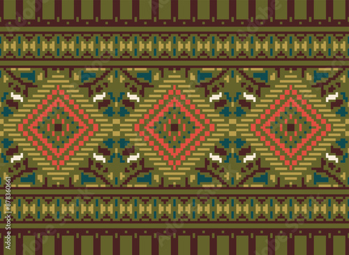 Geometric ethnic oriental seamless pattern traditional Design for background,carpet,wallpaper.clothing,wrapping,Batik fabric,Vector illustration.embroidery style - Sadu, sadou,