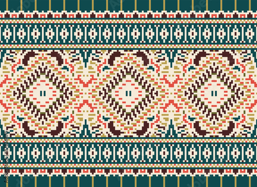 Geometric ethnic oriental seamless pattern traditional Design for background,carpet,wallpaper.clothing,wrapping,Batik fabric,Vector illustration.embroidery style - Sadu, sadou,