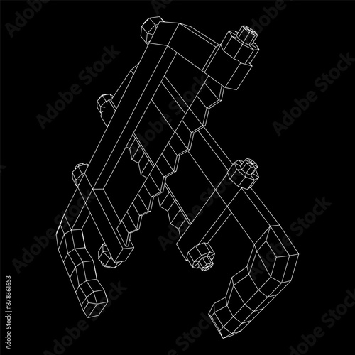 Hacksaw manual or Hand hacksaw. Wireframe low poly mesh vector illustration
