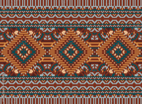 Geometric ethnic oriental seamless pattern traditional Design for background,carpet,wallpaper.clothing,wrapping,Batik fabric,Vector illustration.embroidery style - Sadu, sadou,