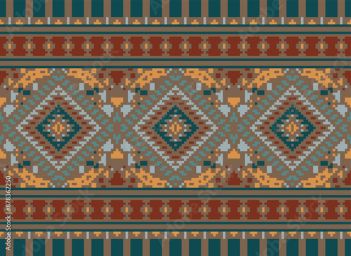 Geometric ethnic oriental seamless pattern traditional Design for background,carpet,wallpaper.clothing,wrapping,Batik fabric,Vector illustration.embroidery style - Sadu, sadou,