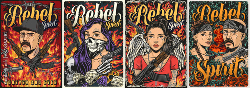 Rebel spirit set flyers colorful