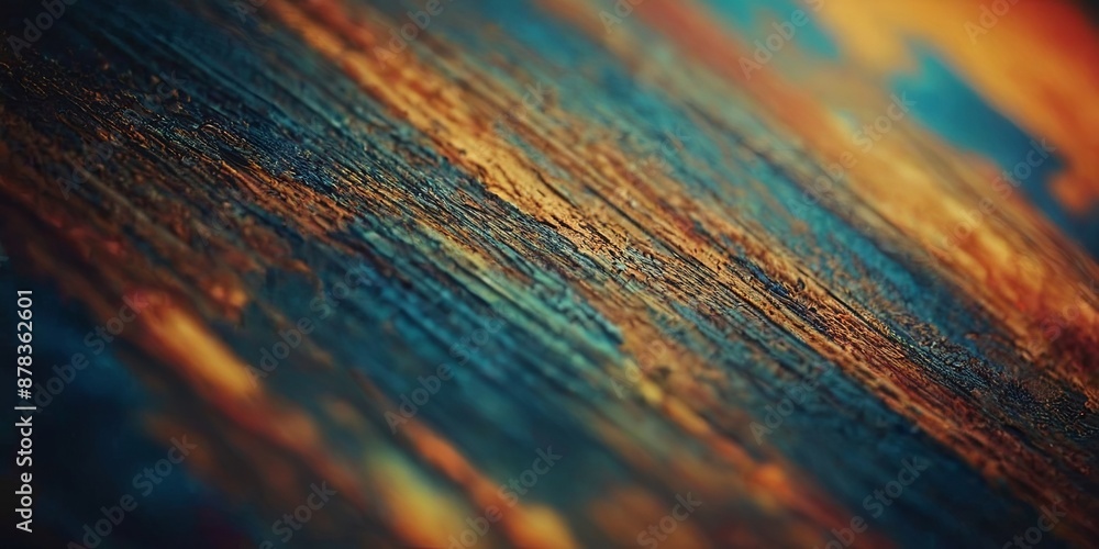 Fototapeta premium A painting of a wooden surface with a blue and orange color scheme