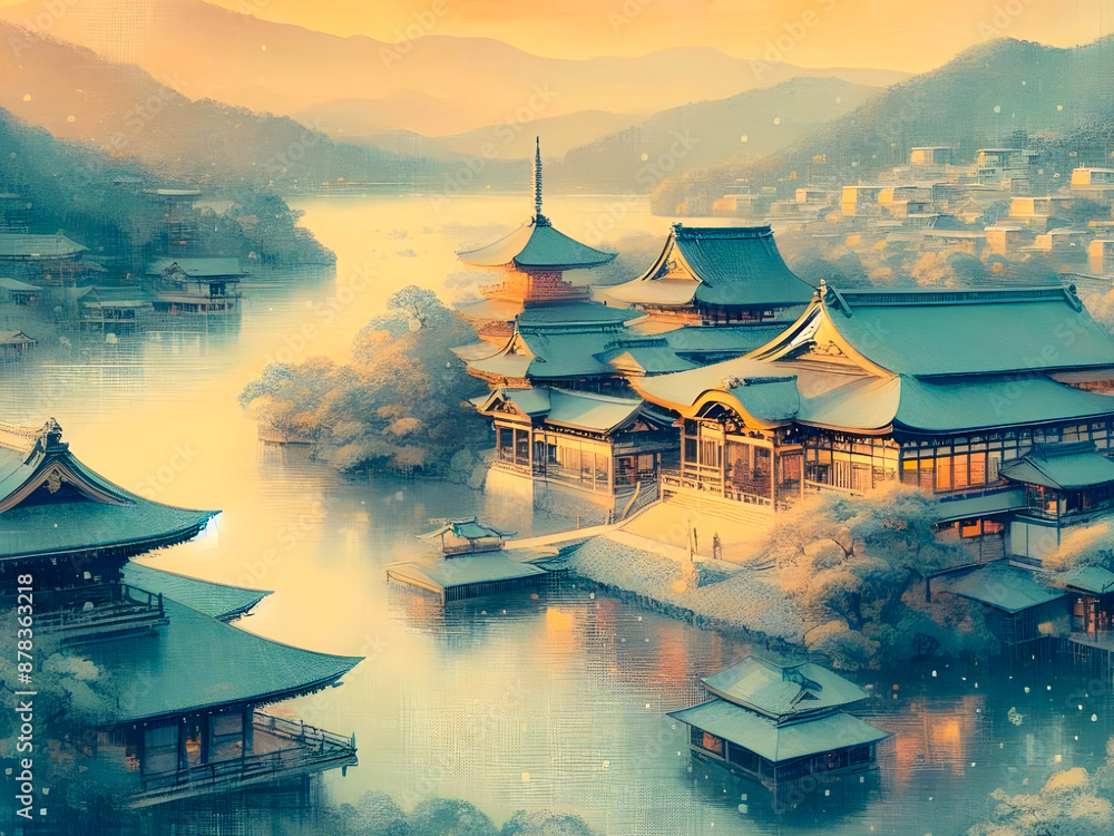Obraz premium background with flowers paint art japanses asie japan chinese, traditional