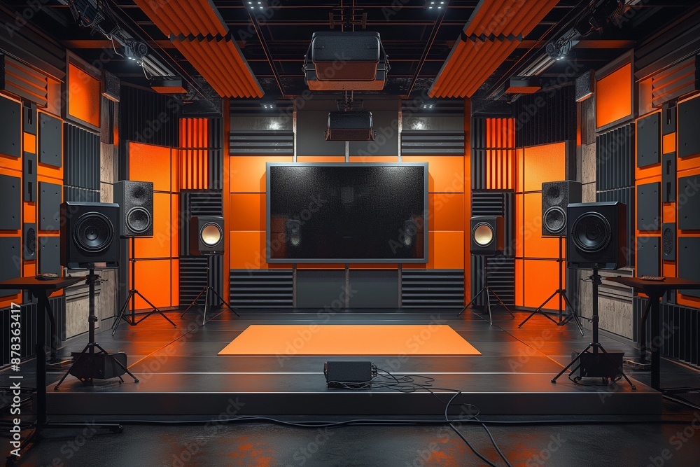Modern podcasting studio background with sleek design and professional ...