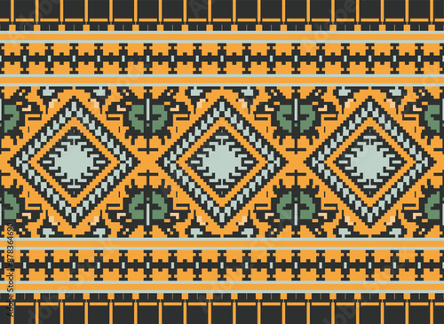 Geometric ethnic oriental seamless pattern traditional Design for background,carpet,wallpaper.clothing,wrapping,Batik fabric,Vector illustration.embroidery style - Sadu, sadou,