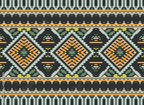 Geometric ethnic oriental seamless pattern traditional Design for background,carpet,wallpaper.clothing,wrapping,Batik fabric,Vector illustration.embroidery style - Sadu, sadou,