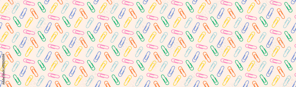 Childrens school pattern. Back to school. Colorful paper clips background Childrens school pattern. Back to school. Colorful paper clips background