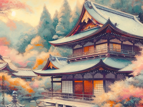 background with flowers paint art japanses asie japan chinese, traditional photo